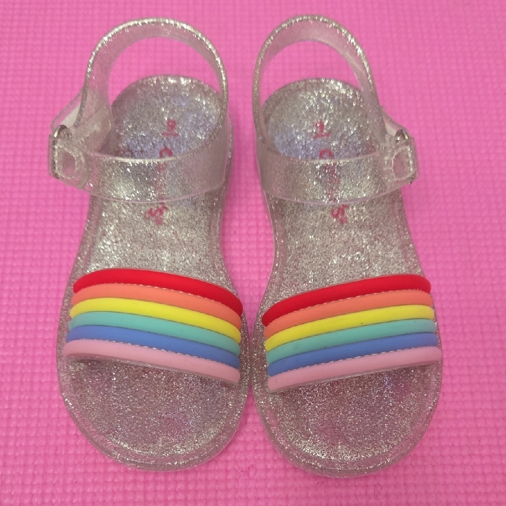 Cat & Jack Silver Red Sandals with Rainbow Straps